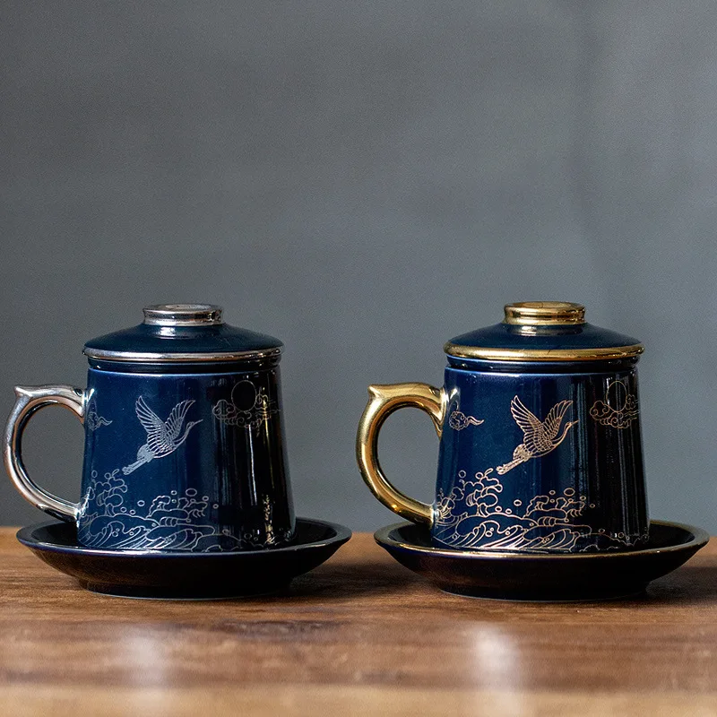 كوب مكتب بمقبض كوب شاي مكتب للرجال والنساء كوب فلتر سيراميك مع غطاء هدية فصل الشاي #2