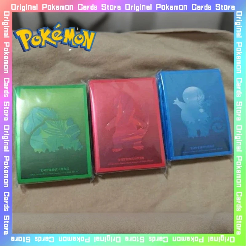 100%Original Pokemon 64pcs Charmander Bulbasaur Squirtle Card Sleeve Trading PTCG Collectible Protection Cover Toy Birthday Gift
