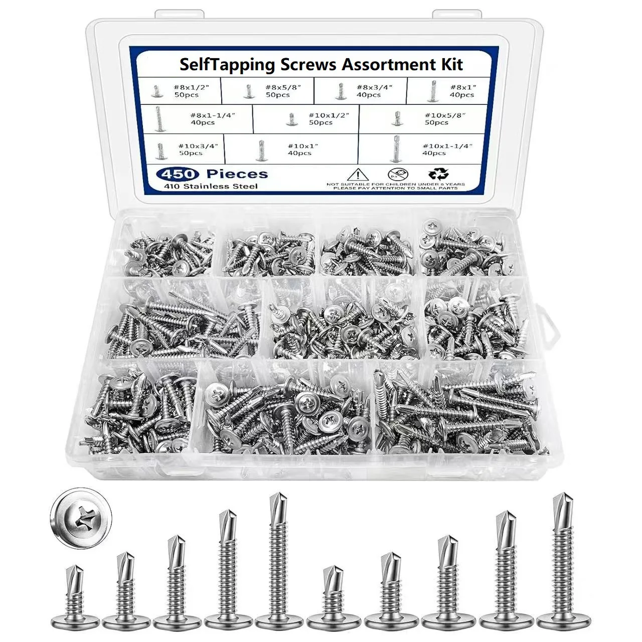 450-Piece 410 Stainless Steel Self-Drilling Screw Kit – Truss Head Sheet Metal Screws