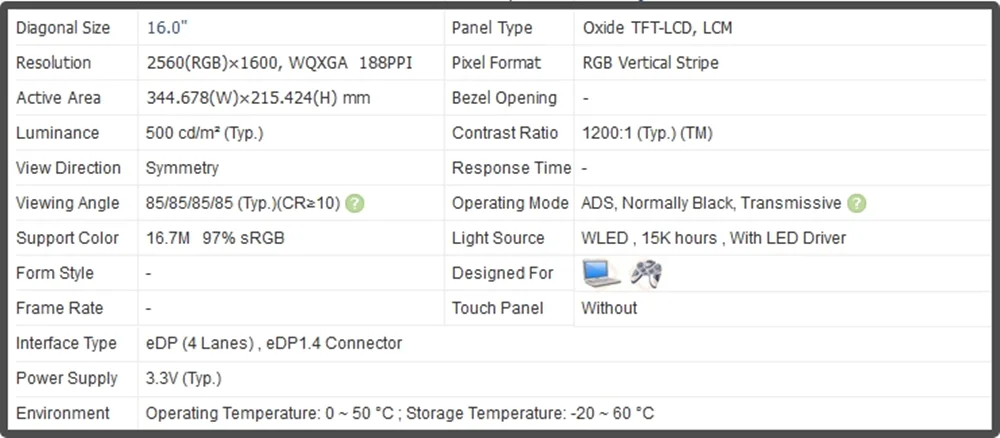 Imagem -03 - Ecrã Lcd Led Painel Ips sem Toque Edp 40 Pinos Qhd Ne160qdm-nz3 Ne160qdm Nz3 2560x1600 16