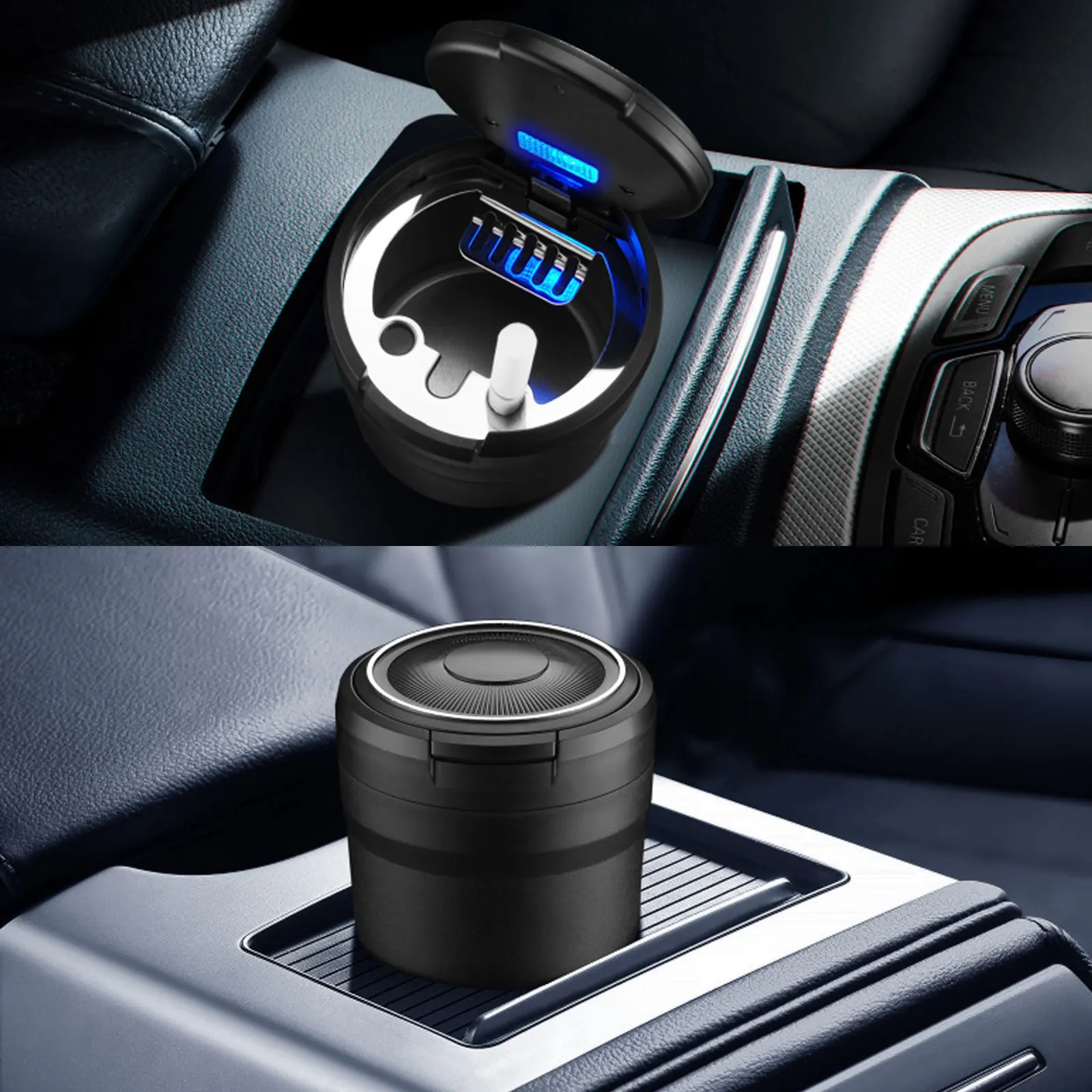 

Universal Car Ashtray With LED Light Autmotive Smell Proof Fireproof Portable Auto Ashtray Flame Retardant Cigarette Holder Box