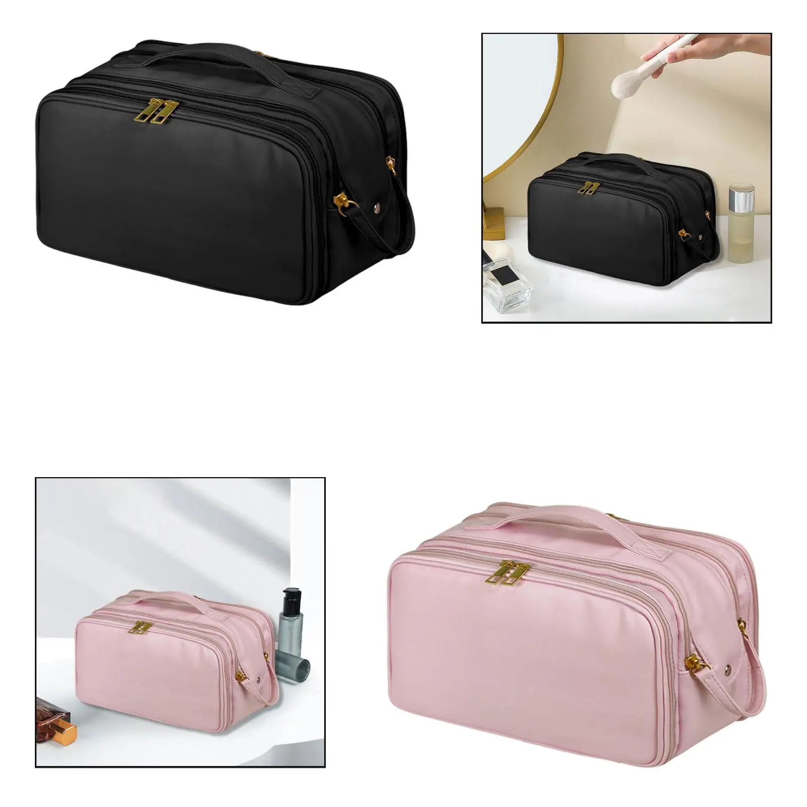 Travel Toiletry Bag Makeup Bag Spacious Essentials Waterproof Handheld Double Side Opening for Women Portable Carrying Case