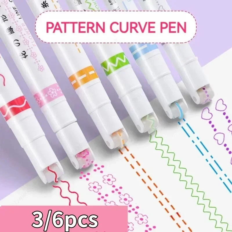 

6/3pcs Flower Shape Outline Pens Highlighter Marker Curve Roller Tip Pen Stationery School Office Supplies Gifts