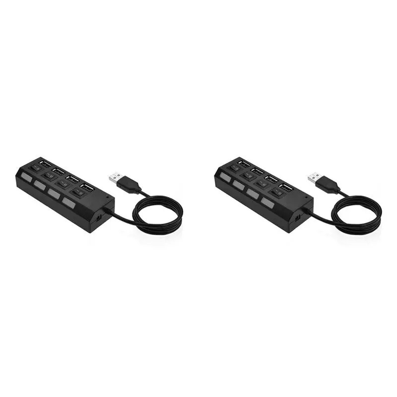 N35R-2X USB4 Port 2 Splitter With Switch HUB 4-Hole Independent Switch HUB USB2.0 Hub Multifunction