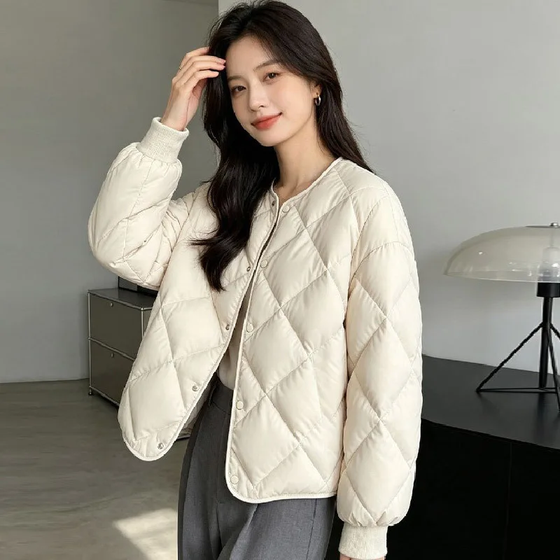 Women Short Down Jacket Lightweight Diamond Quilted Duck Down Winter Coat Korean Fashion Outerwear JK-309 Puffer Jacket Women