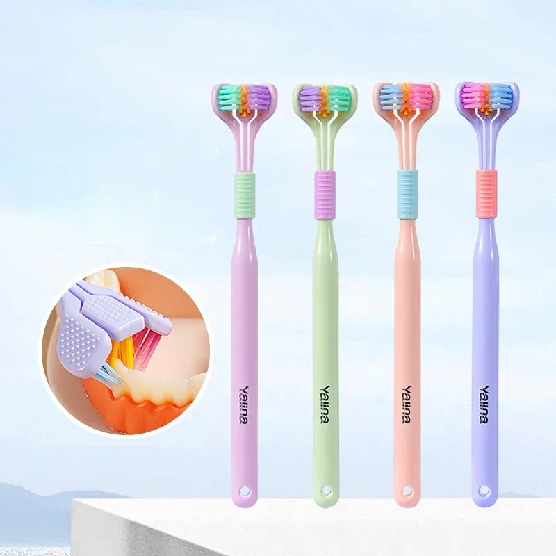 

New Three Heads V Shape Toothbrush Soft Bristle Candy Color 360 Degree Aldult Toothbrush Oral Care Cleaning Domestic