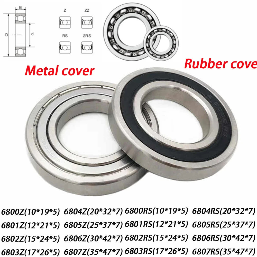 5Pcs Deep Groove Ball Bearings  6800Z 6801RS 6802 6803 6804 6805 6806 6807 10x19x5 12x21x5 15x24x5 17x26x5 20x32x7 25x37x7