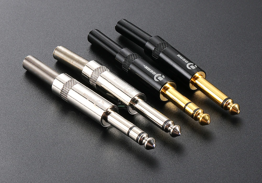 REAN 6,35mm TRS Stereo 3-Polig Vergoldeter 1/4'' TS Mono 2-Polig Stecker 6,5 Gerader Stecker für Instrumente, Gitarre, Bass, Mikrofon – Detail 3