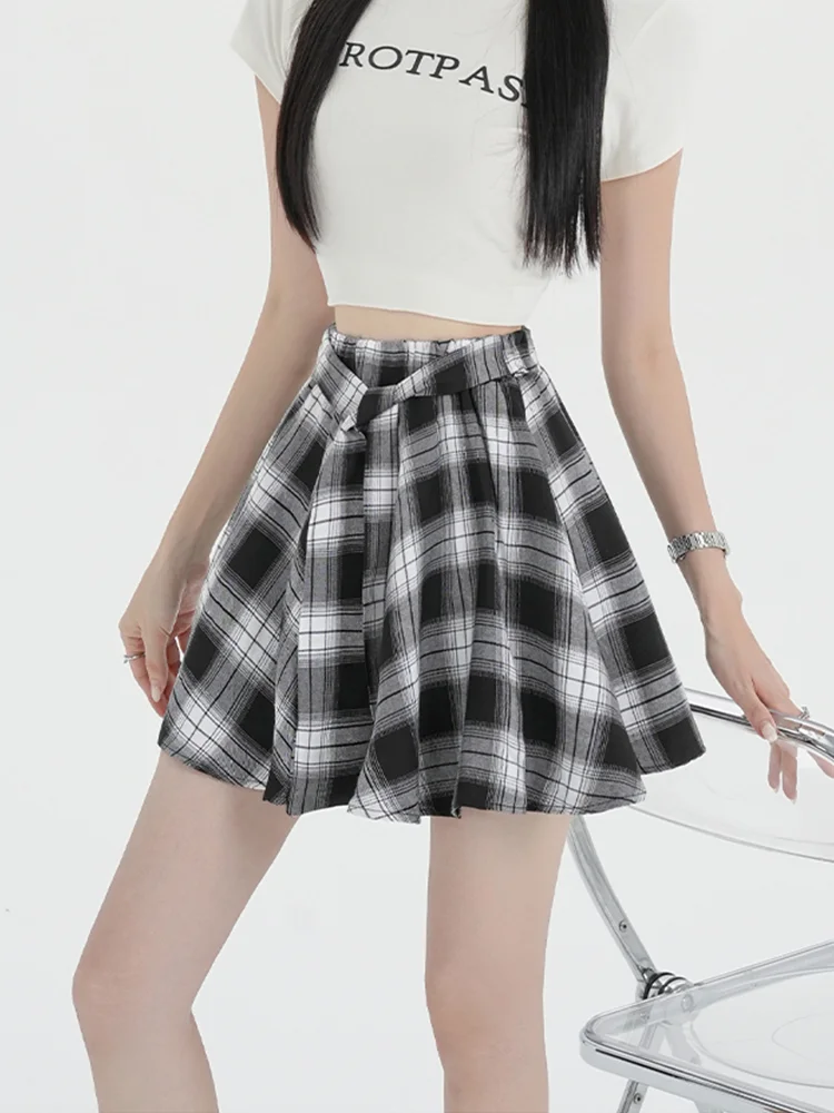 2024 Vintage Checkered  Skirt for Women's Summer Baggy New Irregular Pleated Half skirt  A-line Denim Skirt Aesthetic Y2k Skirt