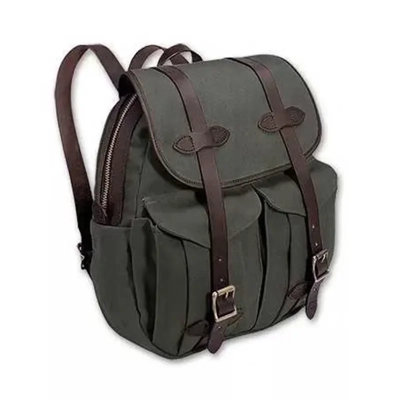 Men Women Retro Oil Wax Canvas Backpack American Vegetable Tanned Leather Casual Outdoor Travel Rucksack Vintage Style School