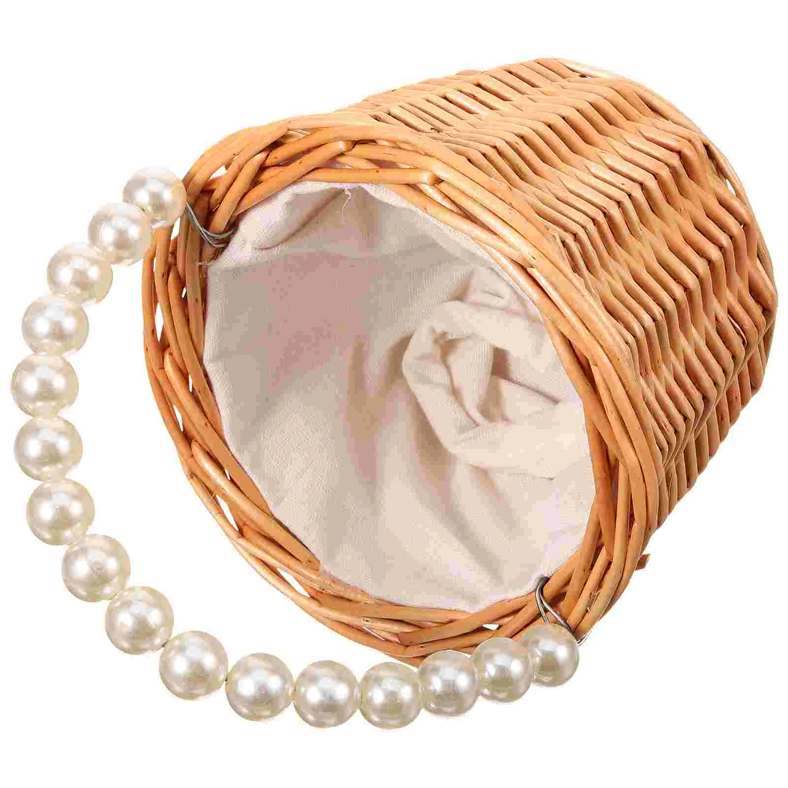 

Wicker Woven Basket Flower Girl Basket Gift Basket Hand Woven Storage Basket with Pearl Handle wicker basket