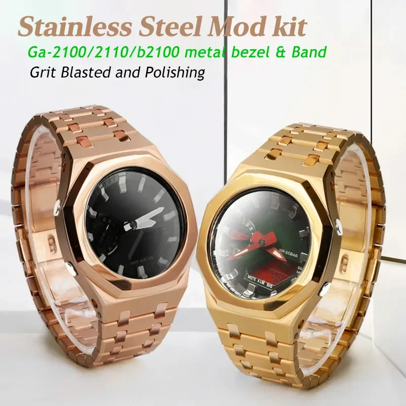 Luxus polieren metall mod kit für ga 2100 GA-2110 GA-B2100 edelstahl armband silber lünette armband uhr zubehör