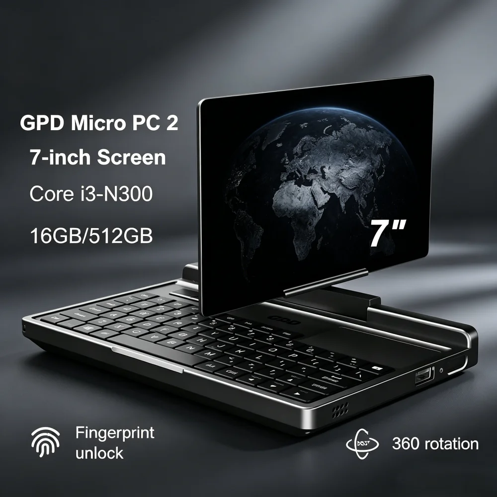 

GPD Micro PC 2 Rugged UMPC 7" FHD Touch Mini Laptop 16GB RAM 512GB SSD N300 CPU Multi-Port Industrial Mini Laptop for Field Work