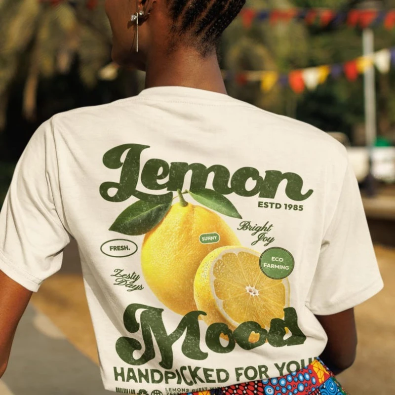 Unisex Tees Lemon Retro Vintage-Inspired Fruit Tee 90s Oversized Unisex Top Back Print Aesthetic Best Gift for Him Her Boyfriend