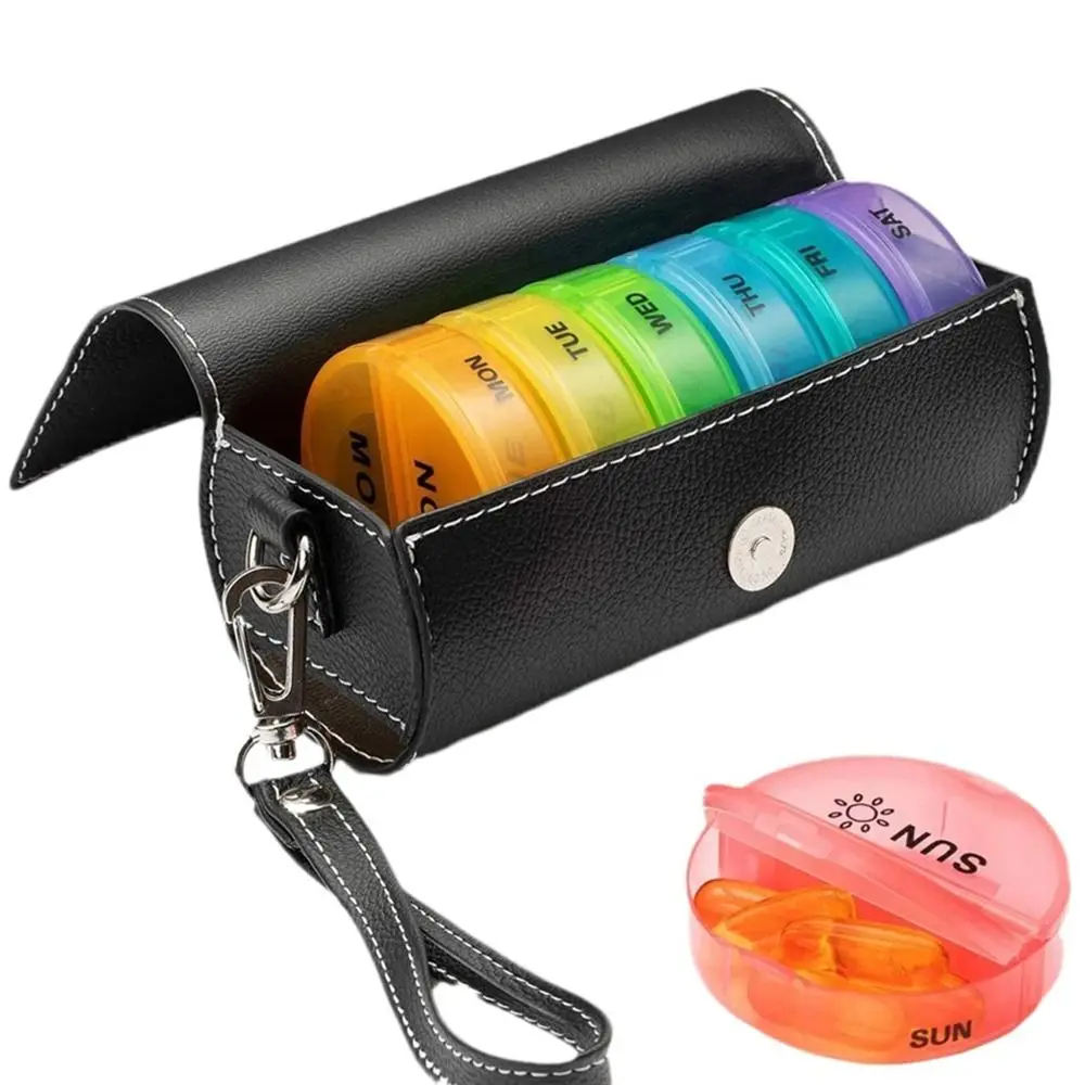 

PU Leather 7-Day Pill Organizer AM/PM Compartments Drug Container 14-Grid Vitamin Storage Portable Dust-proof Daily Pill Box