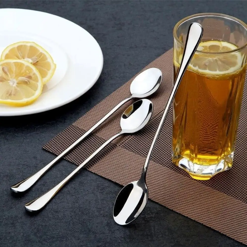 Stainless Steel Mixing Spoon Long Handle Coffee Stirrer Mirror Polishing Dessert Scoop Elegant Tableware Kitchen Gadget