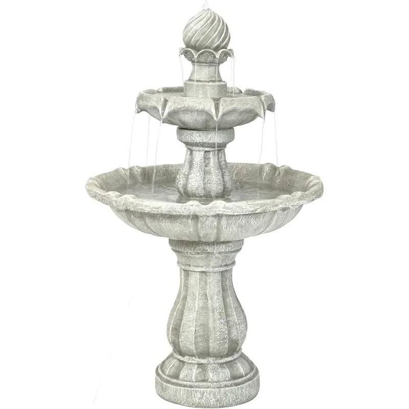 35 2 Tier Solar Water Fountain 4 hrs Battery Backup White