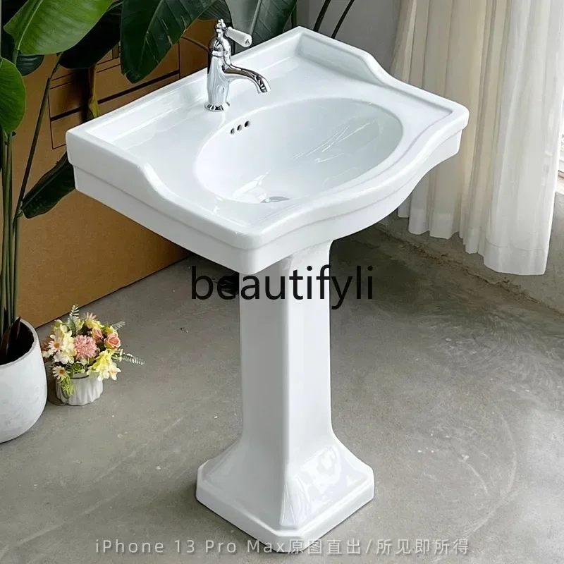 

ss K178 ss25 American retro oval ceramic column basin medium antique wash basin French floor wash basin high temperature glazed