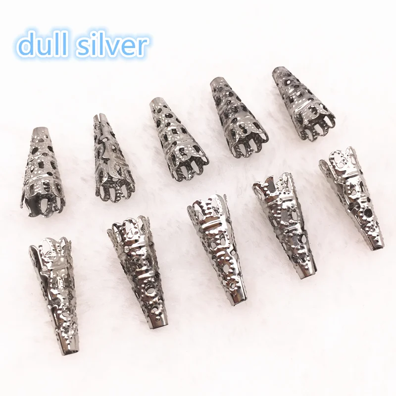 50pcs / lot 23 x7mm Alloy Caps Bead Hollow Out Flower Bugle Filigree Bead End Cap Cone Jewelry Making Components finder