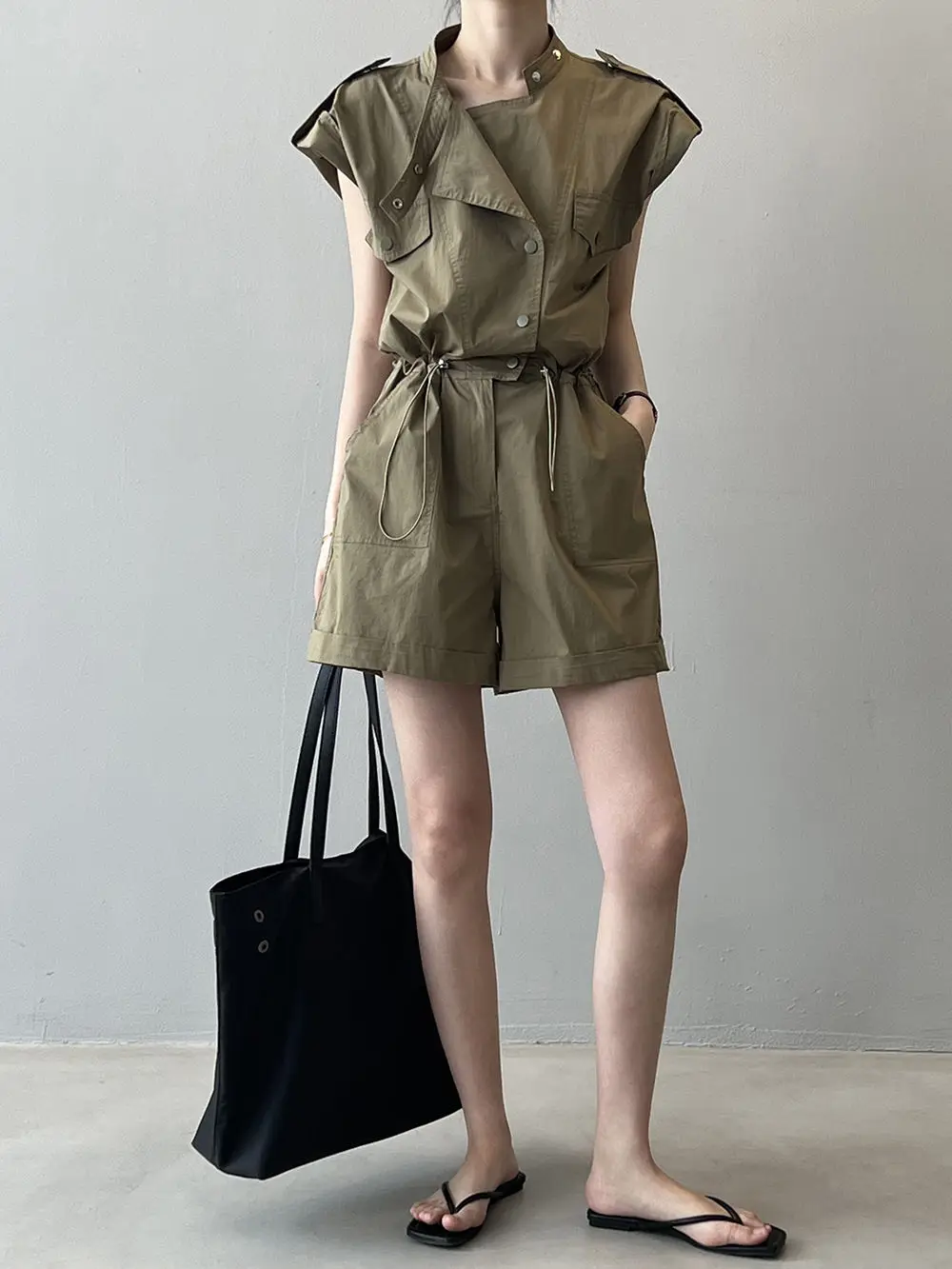 Workwear  shorts  summer thin pants wide leg jumpsuit set fashion  trousers women  korean style  cargo pants women