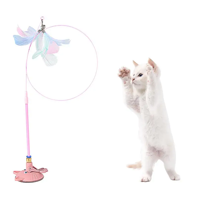 Self Play Cat Toys Suction Cup Feather Teaser Wand Multifunctional Teaser Toy Fro Entertainment Portable Pet Toys For Exploring