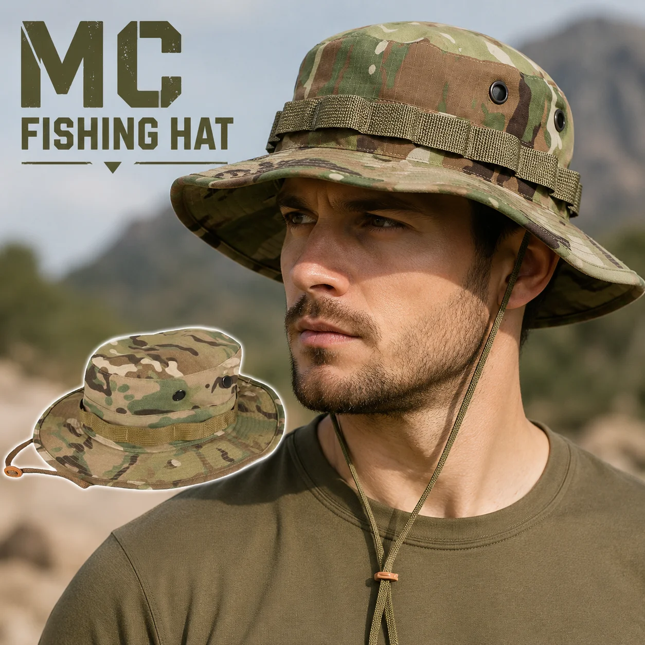 Original OCP MC Camouflage Boonie Hat Wide Brim Tactical Fishing Bucket Cap Outdoor Sun Hat for Hiking Camping