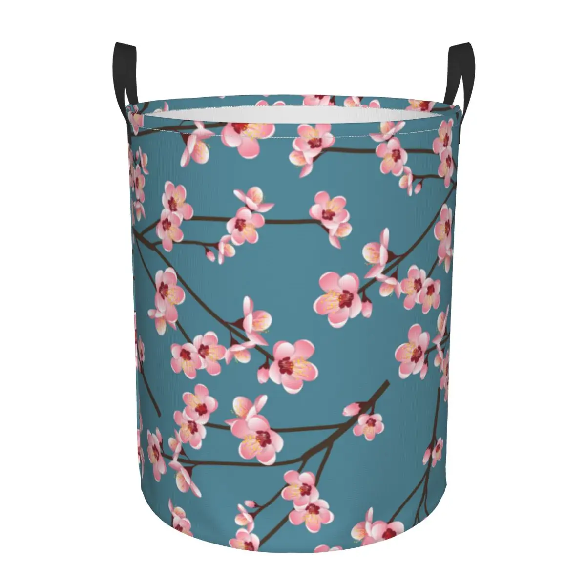 Waterproof Storage Bag Sakura Blue Background Household Dirty Laundry Basket Folding Storage Bucket Clothes Toys Organizer