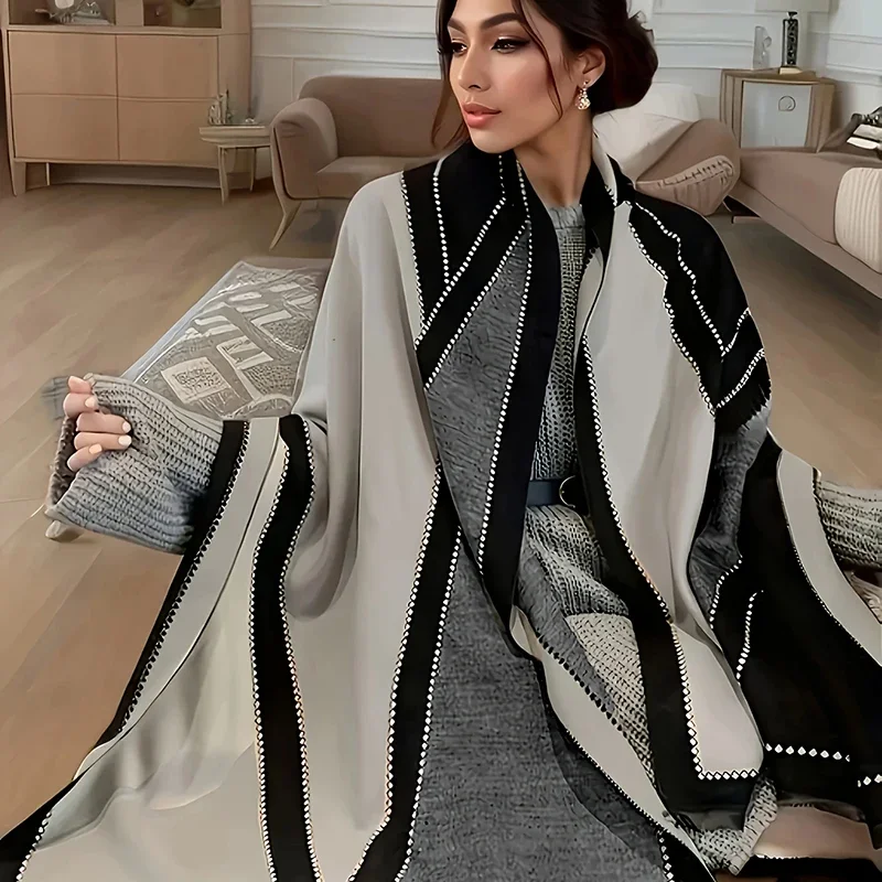 Summer Fashion Printed Stripe Geometry Shawl Cotton Viscose Scarf Women Outdoor Sunscreen Muffler Hijab image 3