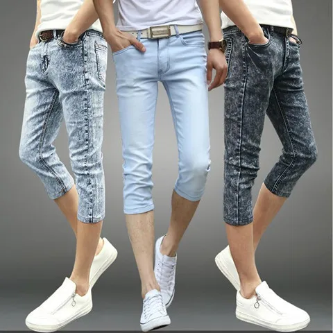 Fashion 2022 Summer Casual Youth Skinny Capri Jeans Men Hip Hop Students Foot Grey Stretch Teenagers Breeches Slim Fit Pants