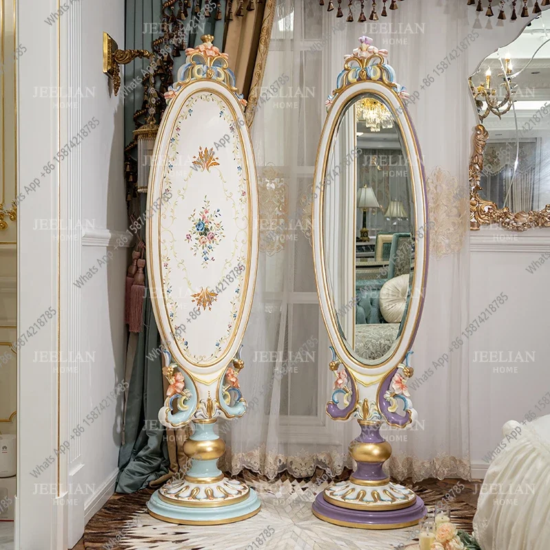 

ZL European elegant full-length mirror floor-to-ceiling solid wood engraving fitting mirror French exquisite full-length mirror