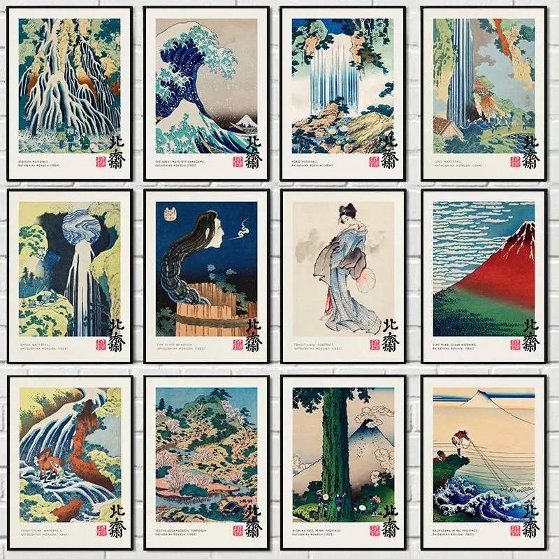 The Great Wave Katsushika Hokusai Vintage Poster Mount Fuji Canvas Painting Print Japan Exhibition Wall Art Picture Home Deco