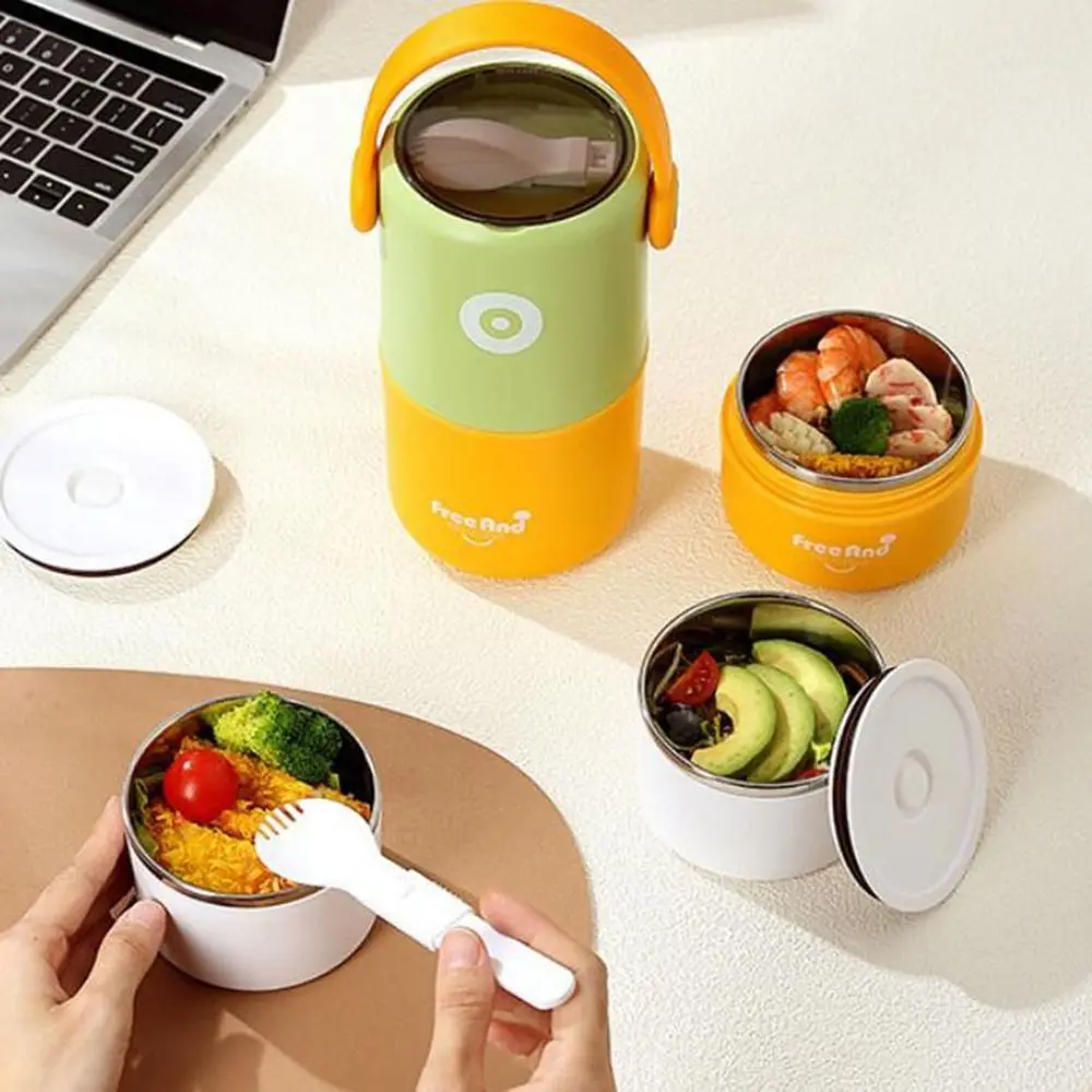 

580/820ml Stainless Steel Lunch Box Large Capacity Sealed Double Layer Food Box Leak-Proof Food Storage Container for Home