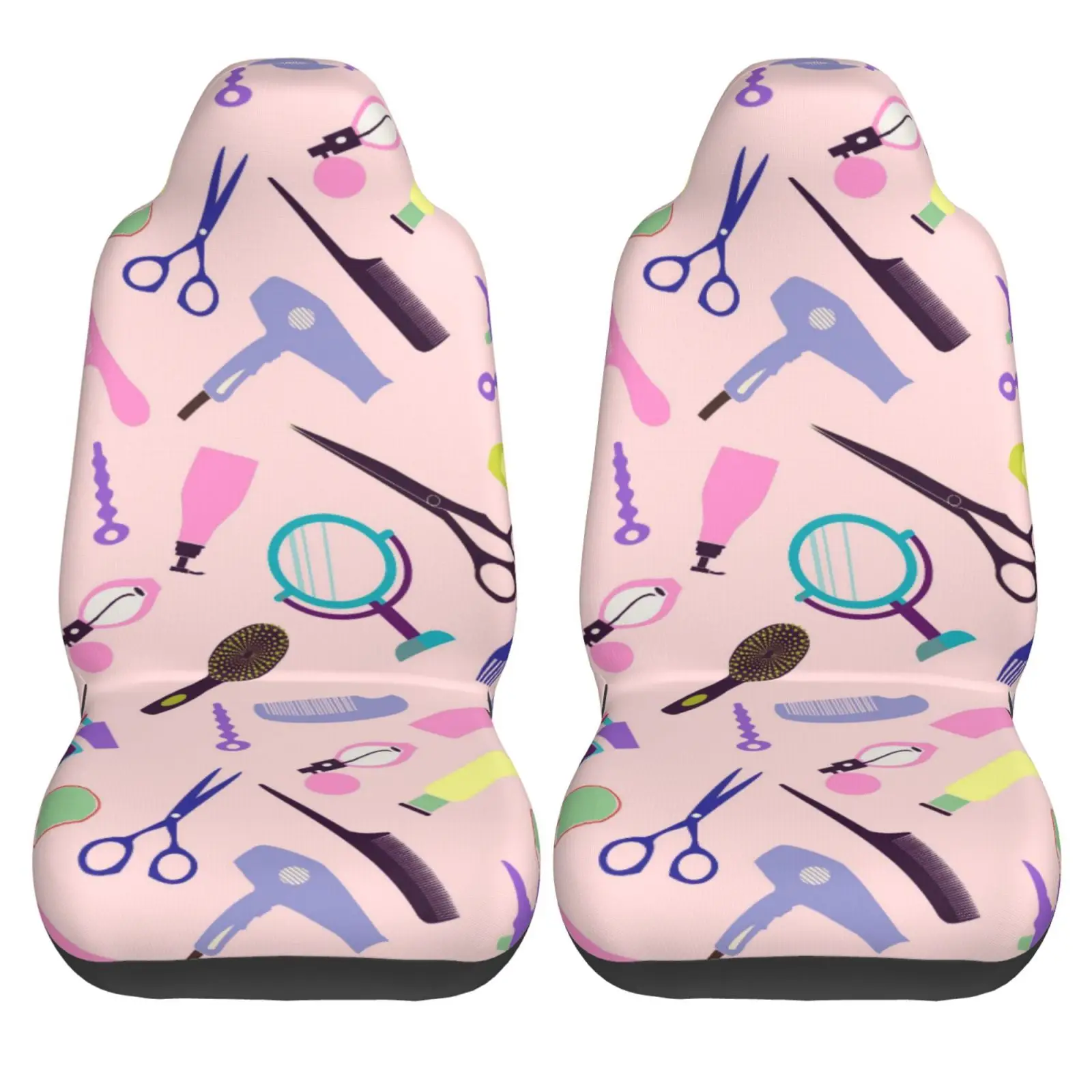 Barber Scissors Hairstylist Salon Series Print Car Seat Cover 2pcs Printing Universal Front Protector Accessories Cushion Set