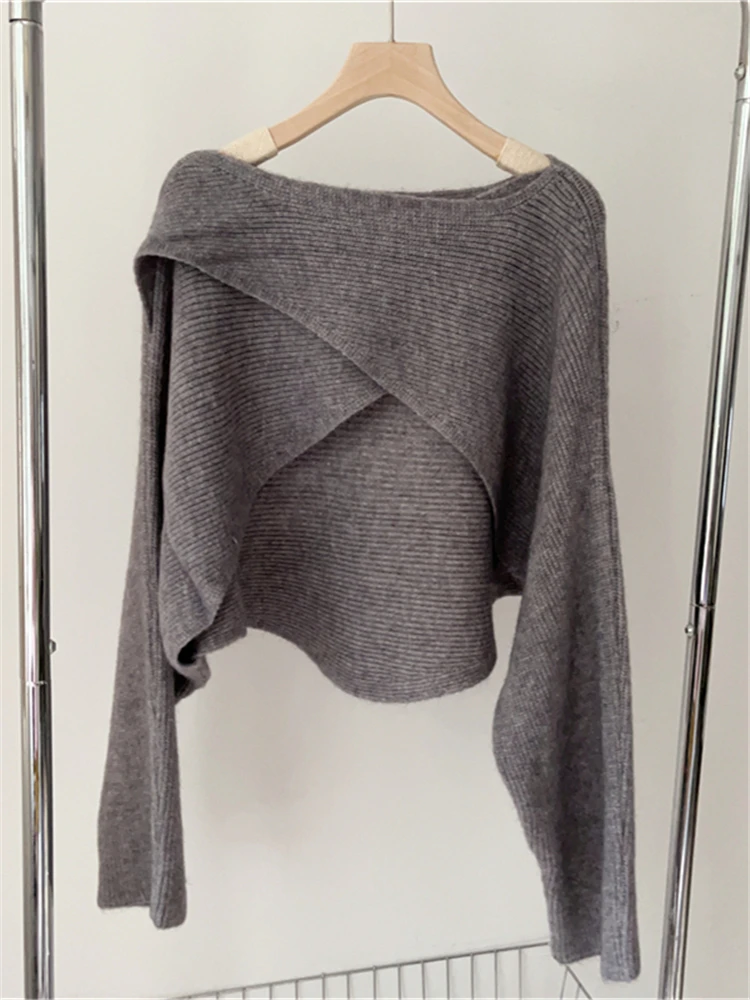 Colorfaith SW5466JX New 2023 Slash Neck Cutout Chic Vintage Elegant Lady Korean Fashion Knitted Women Autumn Winter Short Tops