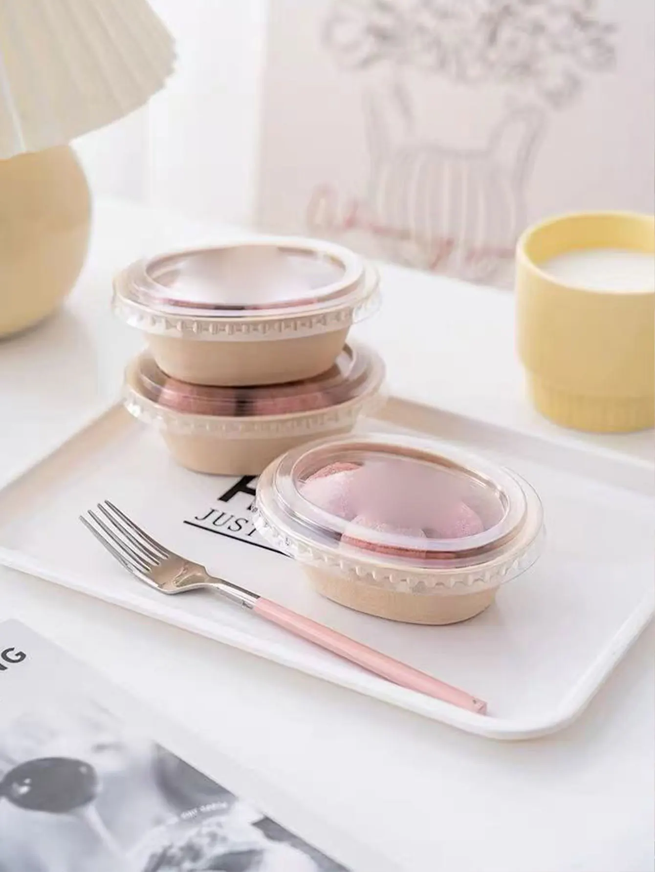 Disposable Pulp Bowl for Greek Cold Brew Yogurt, Taro Puree Smoothie, Shaved Ice Bowl, Ice Cream Eco-Friendly Takeaway Box with Lid
