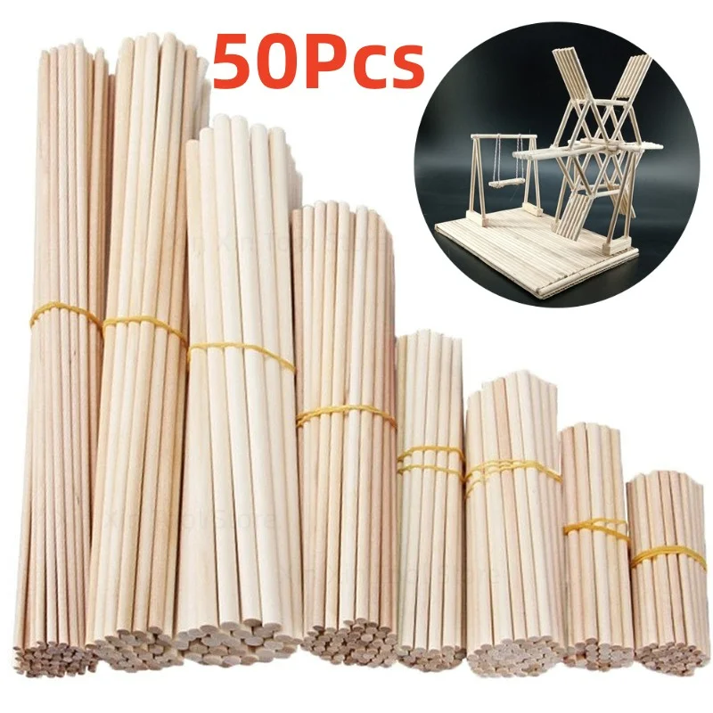 25/50pcs Round Wooden Sticks Kids DIY Make Food Crafts Candy Decor Rod Party Events Supplies Building Model Craft Sticks