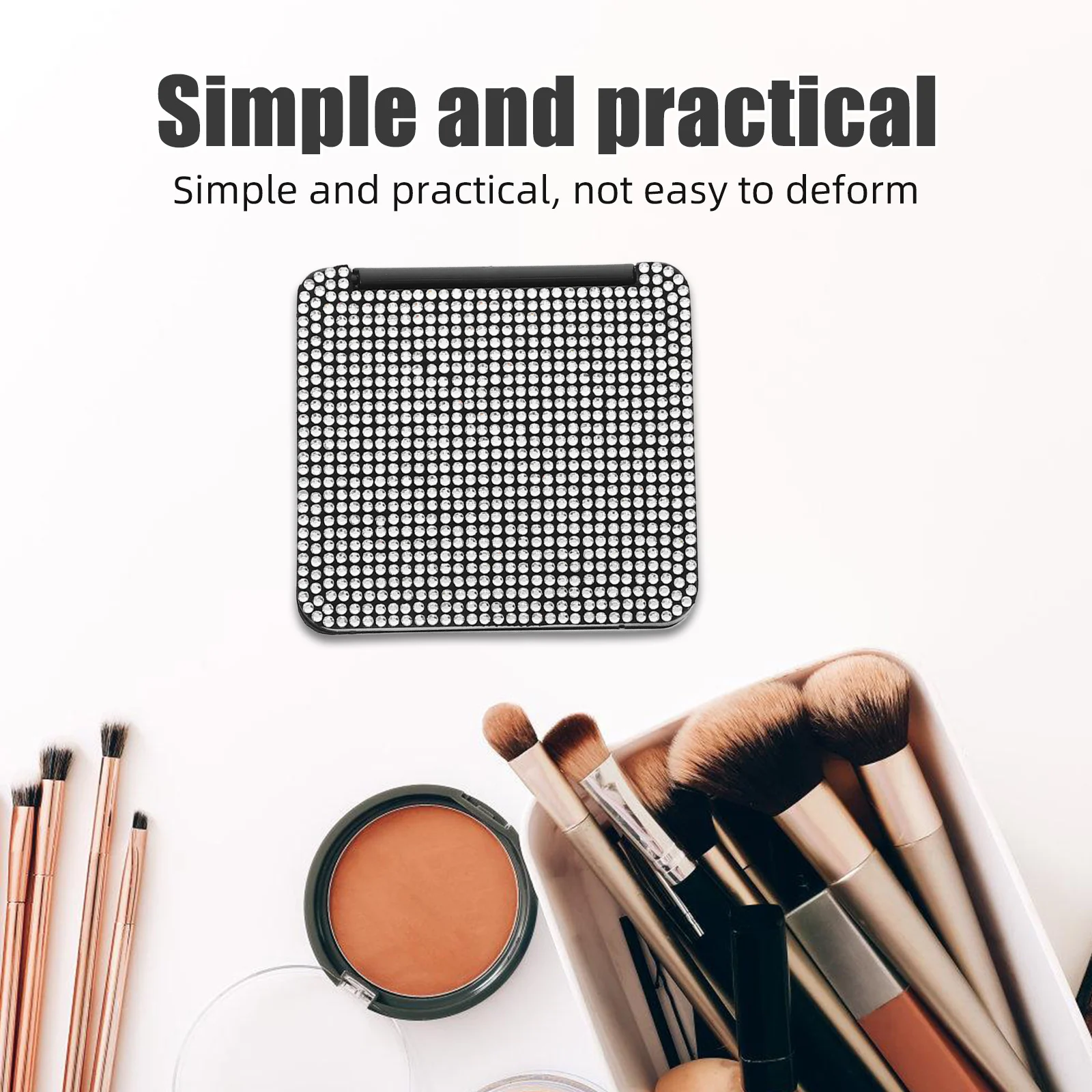 مرآة مكياج صغيرة قابلة للطي من بلينغ، مرآة محمولة مدمجة من حجر الراين لمحفظة السفر والمكتب وإكسسوارات السفر للفتيات