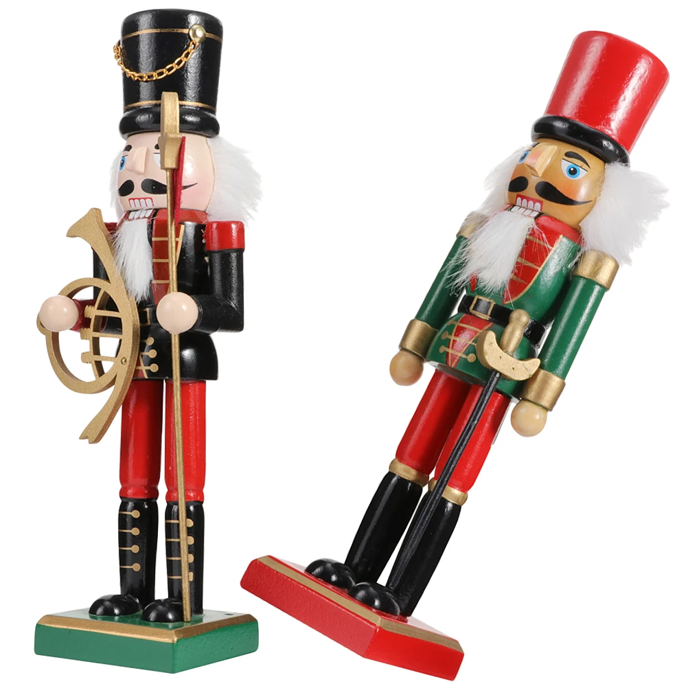 

2 Pcs Christmas Tree Tabletop Nutcracker Ornament Figurines Decorate Office Decorations