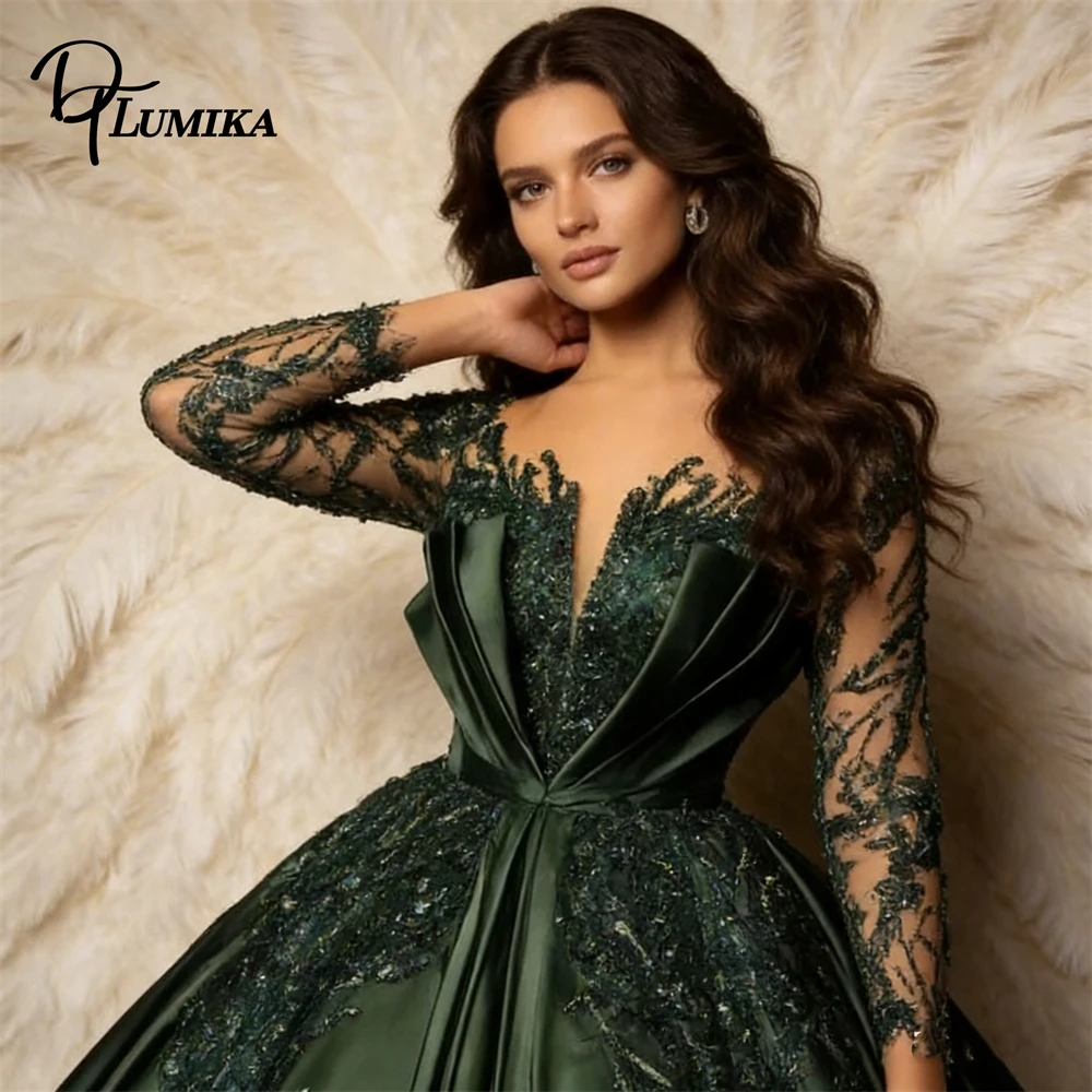 

Beaded Appliques Ball Gown Quinceanera Dresses Full Illusion Sleeves Tailored Womens Fomal Evening Dresses Prom Party Gown