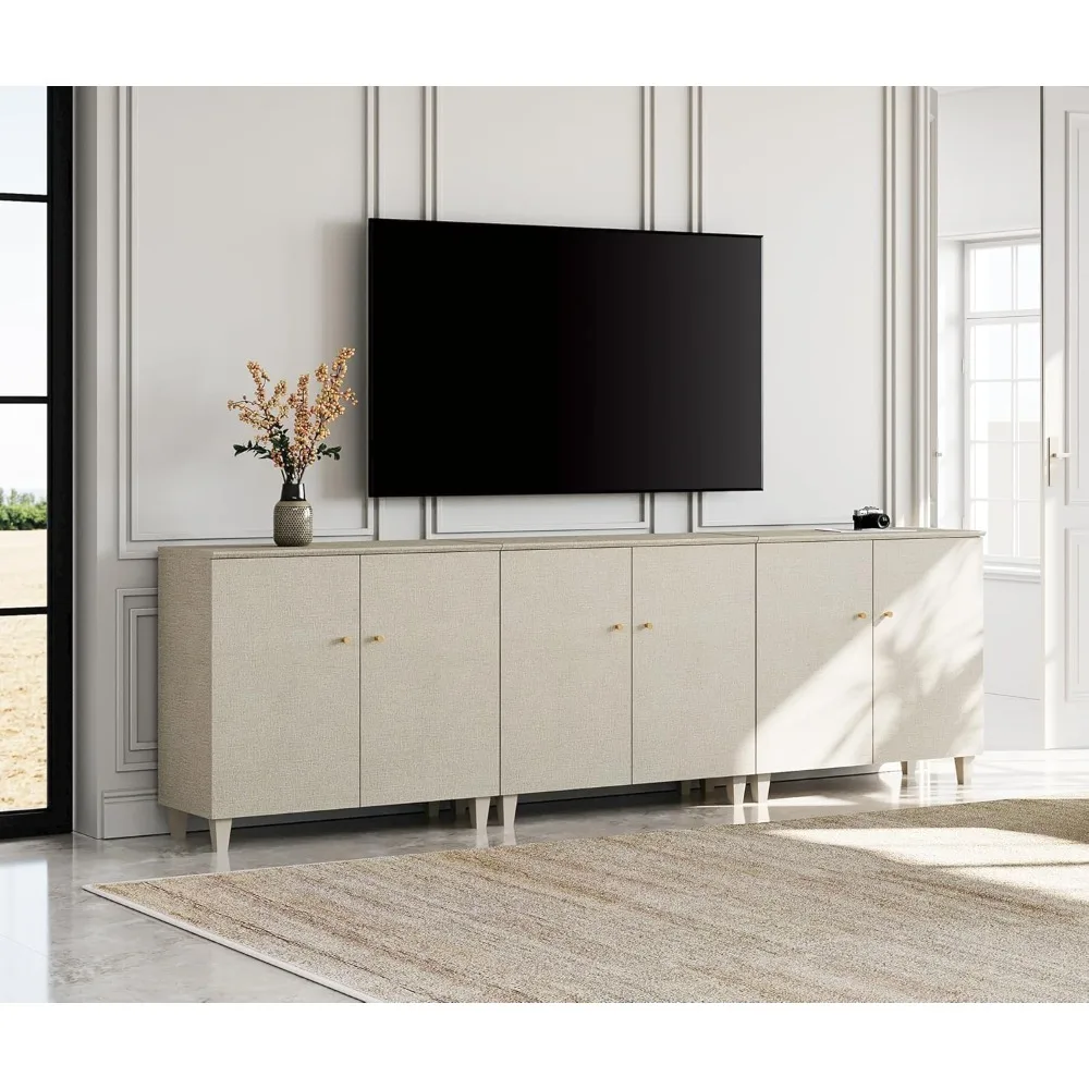 

TV Stand Cabinets for 85+ Inches TVs, 3-in-1 Wood Entertainment Center with Doors and 9 Compartments, Extra-Long Media Console w