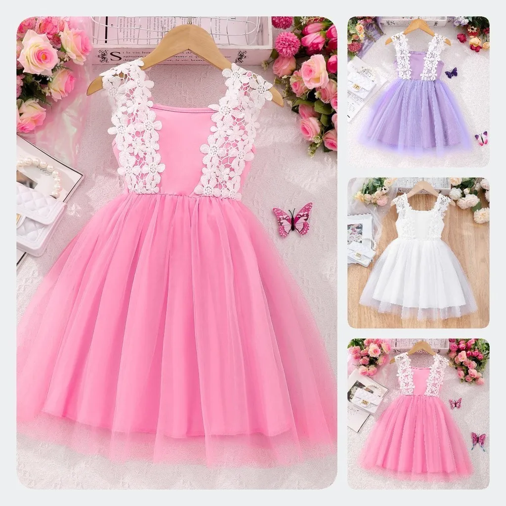 Dress Kids Girl Clothes Summer Strap 3-7 Years Holiday Casual Soft Floral Decoration Birthday Party Chiffon Baby Girl Tutu Dress