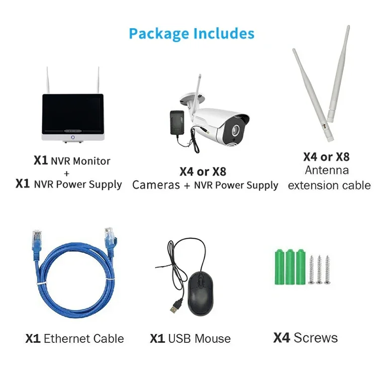 Sistema di telecamere CCTV di sicurezza domestica Kit Nvr Poe esterno 8 canali Telecamera IP audio bidirezionale
