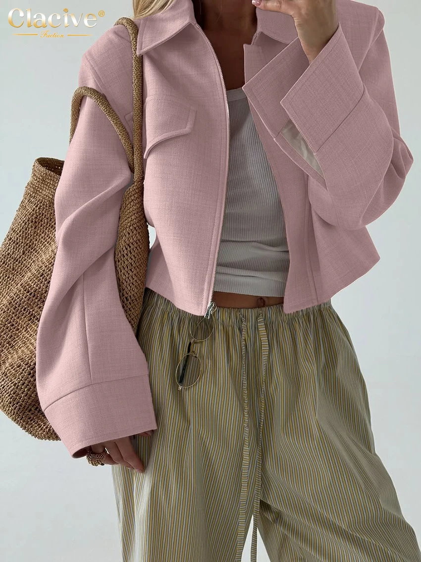 Clacive Fashion Loose Pink Women's Shirt 2025 Winter Lapel Long Sleeve Shirts Lady Elegant Classic Solid Top Female Clothing