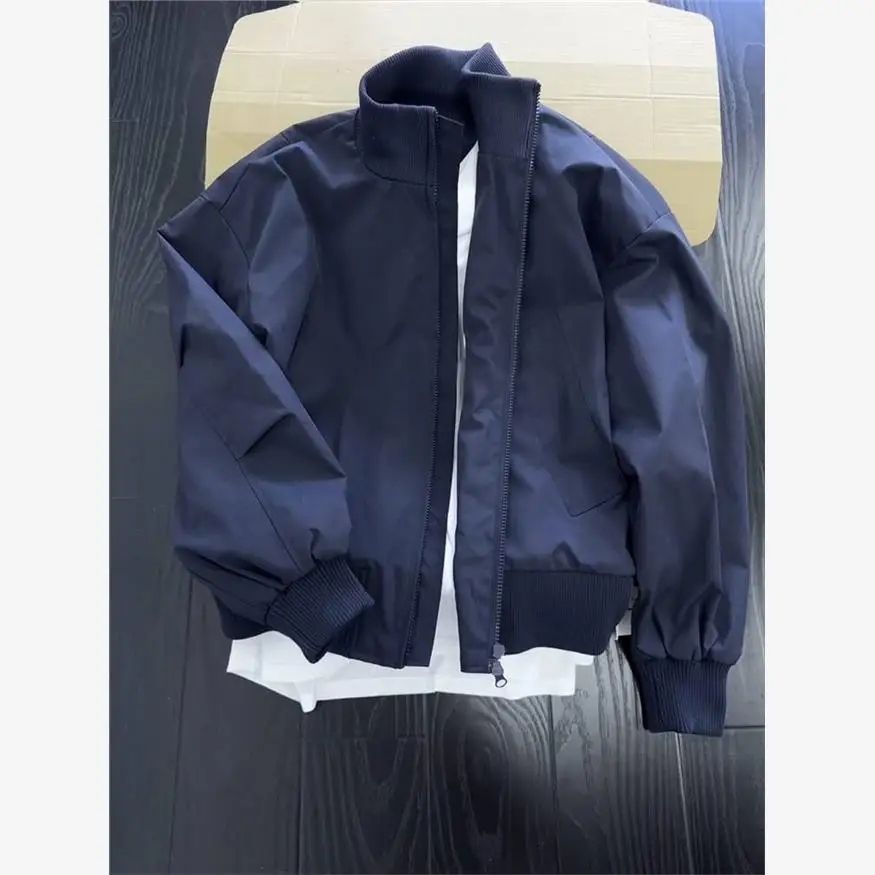 

Кобальтово-синяя двухслойная куртка-пилот мужская, с воротником-стойкой, в американском бейсбольном стиле, для пар, в стиле High Street