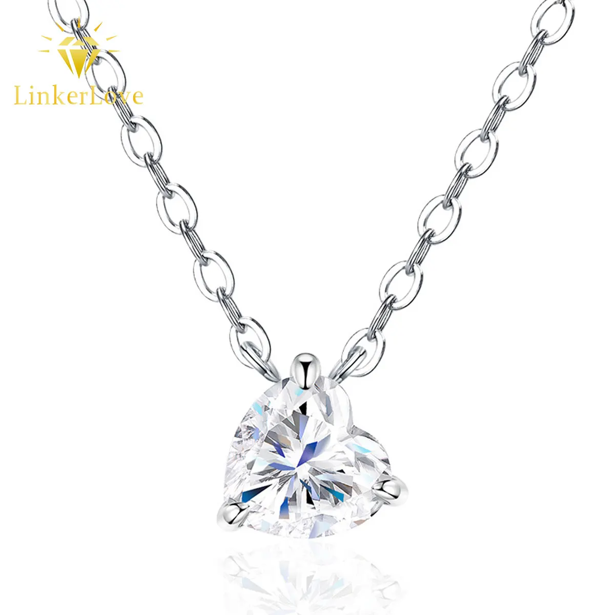 

LinkerLove S925 Silver Heart Shaped Moissanite Necklace Solitaire Pendant Clavicle Chain for Women Romantic Wedding Jewelry Gift