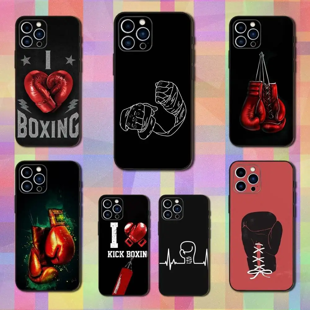 

Gloves Art Boxing Phone Case For iPhone 16,15,14,17,13,12,11 Plus,Pro Max,XS,X,XR,SE,Mini,8,7,Soft Silicone Black Cover