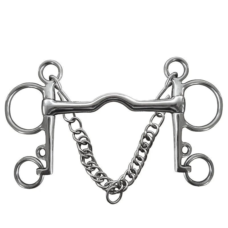 Stainless Steel Pelham Bit Low Port Mouth With Hooks&Curb Chain