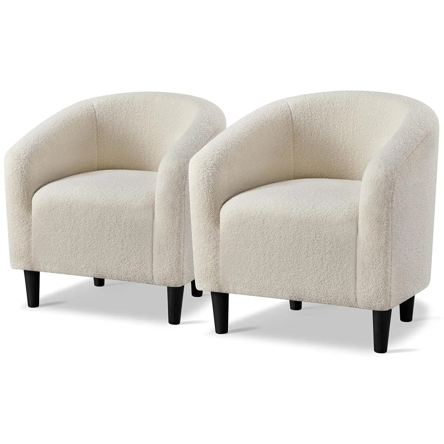 Boucle Barrel Chair Set of 2, Ivory Curved Upholstered Armchair for Small Space Living Room Bedroom, Customized