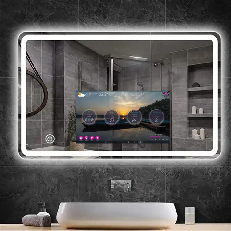 Custom Size Modern Smart LED Bathroom Mirror Android Wi-Fi Music Speakers Touch Screen TV Mirror Stainless Steel Illuminated Tou