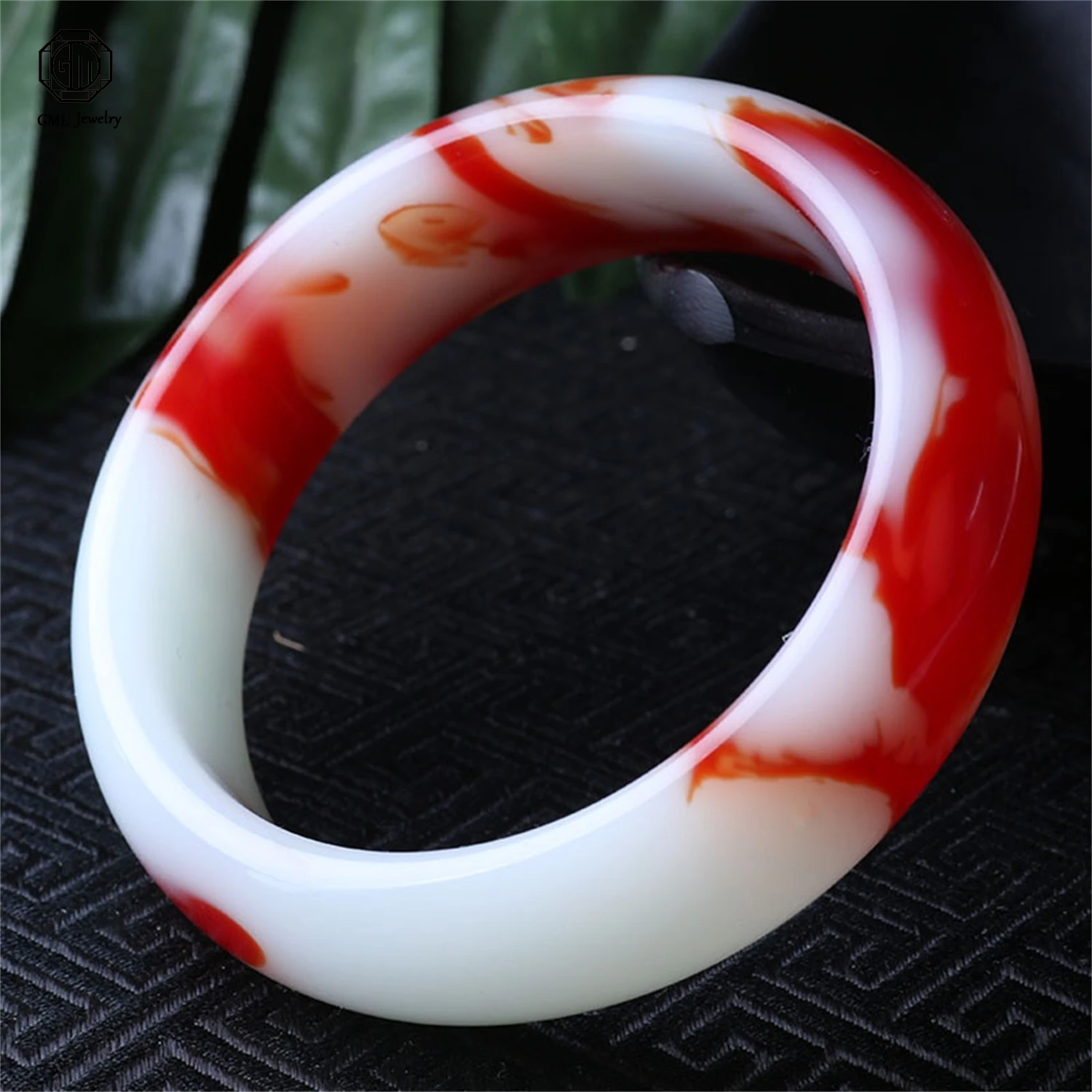 Xinjiang Hetian Golden Silk Jade Chicken Blood Floating Flower Bangle Women Jade Bangle Direct Factory Wholesale